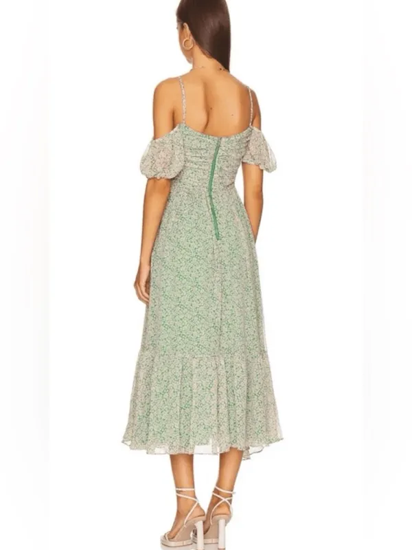 Bardot Fauna Midi Dress in Green Floral Cold Shoulder size Small US 4 $149 - Image 3