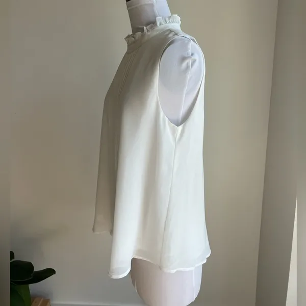 Anthropologie Sunday In Brooklyn White Pleated Ruffle Neck Blouse - Image 5