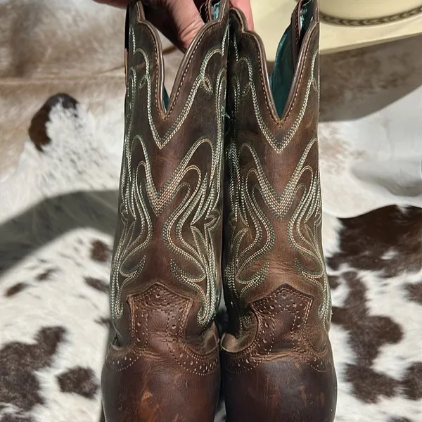 Ariat 15834 Legend Square Toe Brown Pull‎ On Leather Cowboy Boots - 9B BB2 - Image 9