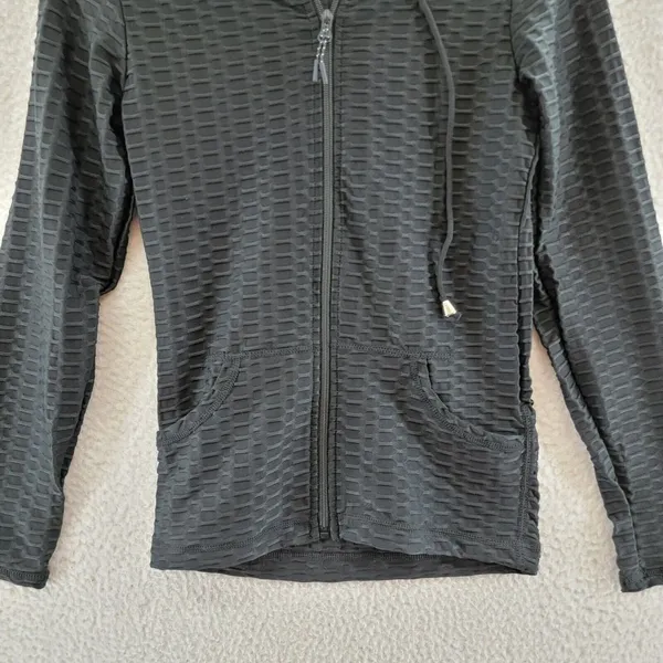 New Mix L/S Full Zip Activewear Hooded Jacket Women's Small Black Textured - Image 3