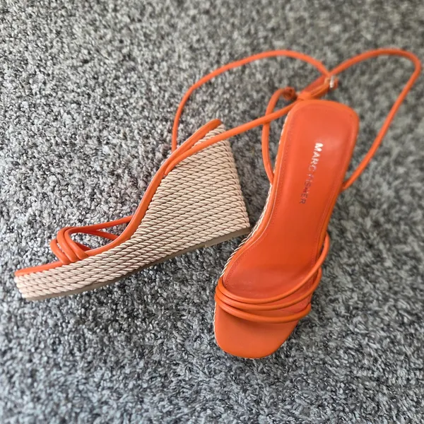 Marc Fisher Zeki Wedge Sandals in Orange - Image 3