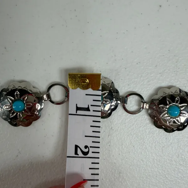 Thunderbird Western Boho Chain Belt Silver Turquoise Concho Lightweight Festival - Image 7
