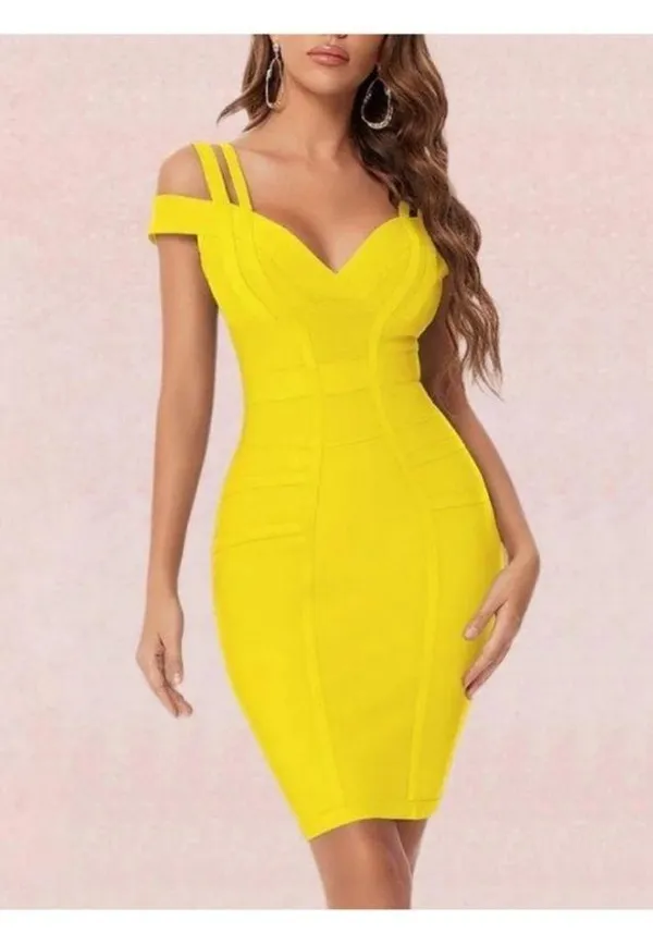 House Of CB London Neon Yellow Bodycon Bandage Cocktail Dress Size XS - Image 3