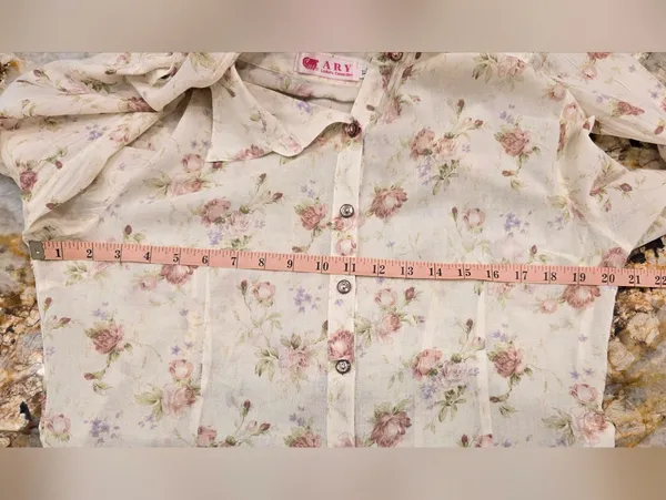 Vintage long-sleeve button-up shirt floral print Cotton XL - Image 8
