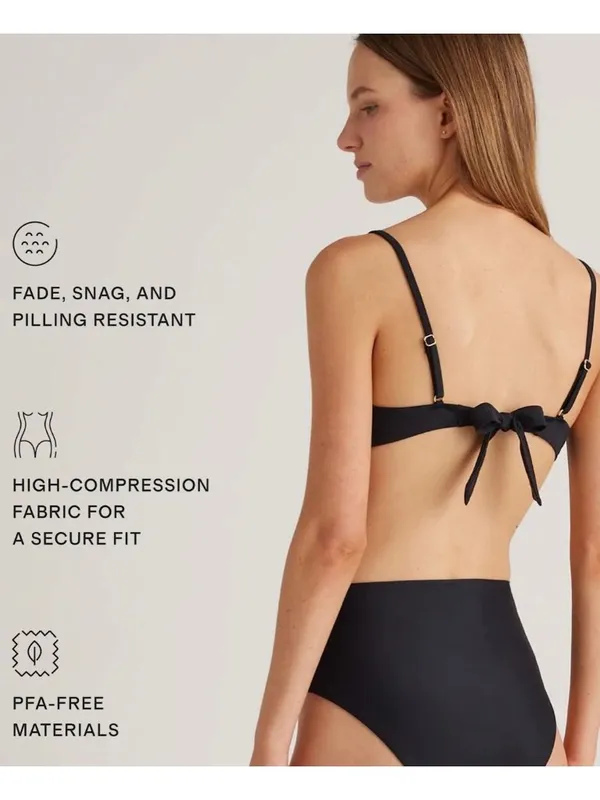 NWT Quince Italian Scoop Neck Bikini Top in Black - Size: Extra Small - Image 8