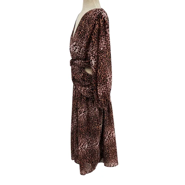 Anthropologie Ranna Gill Dress Midi Leopard‎ Print Cut Out Long Sleeve Size XL - Image 7