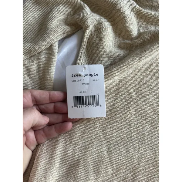 Free People Sweater Criss Cross Tunic V-Neck Long Sleeve Cream Size L - Image 9