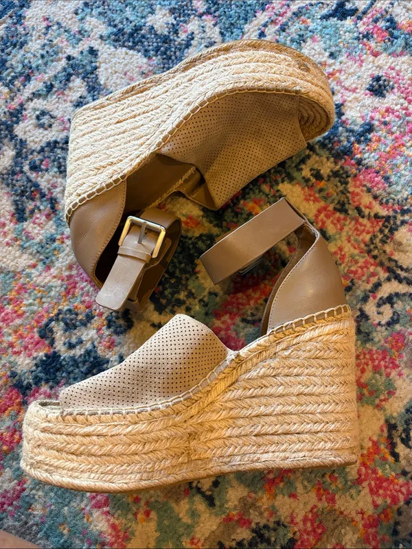 Marc Fisher mladyne Taupe Wedge Espadrille Sandals with Ankle Strap 9 - Image 3