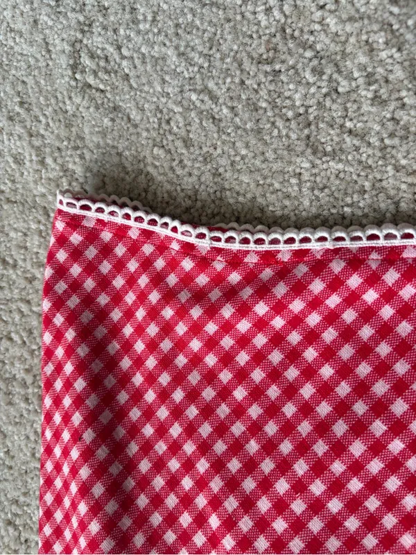 Princess Polly red and white red check gingham boho lace midi skirt size US 10 - Image 8
