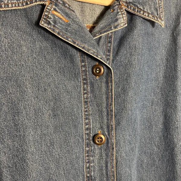 VTG Blair Blue Denim Shacket Overshirt Women Medium 100% Cotton Floral‎ Pockets - Image 4