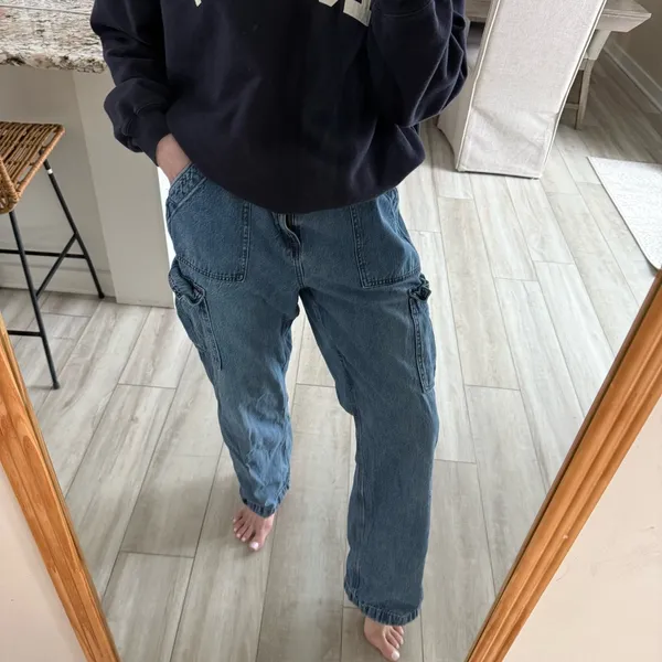 Aeropostale 90s Baggy Cargo Jeans Light Wash Wide Leg Utility Denim XL - Image 3