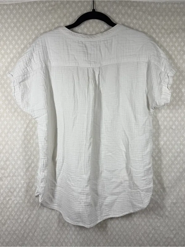 Quince White 100% Organic Cotton Gauze Roll Sleeve Top - Image 6