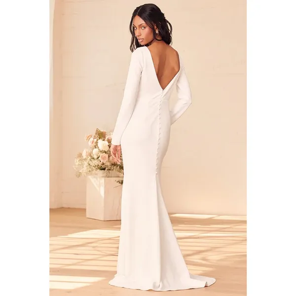 NWOT Lulus Feeling of Forever White Long Sleeve Mermaid Maxi Dress Wedding Sz M - Image 2