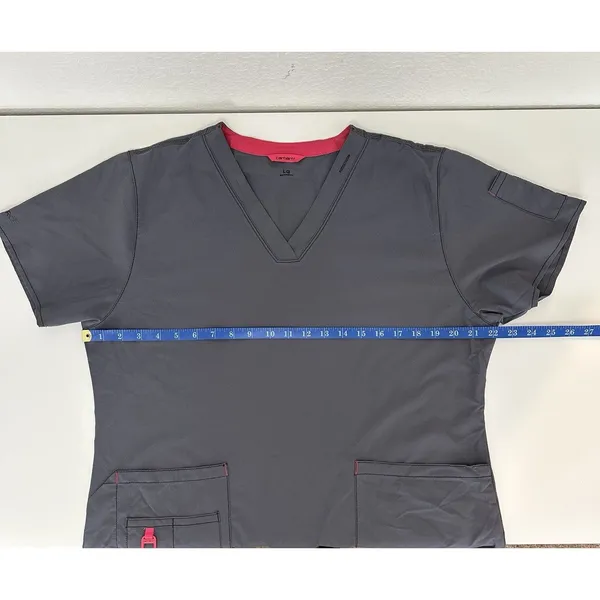 Carhartt Force Scrub Top Women’s Large Gray Pink Trim V-Neck Pockets Medical - Image 11