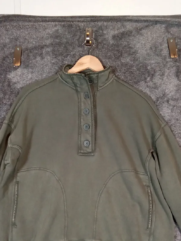 Aerie Oversized Faded Pullover Sweatshirt Trail Lounge Athleisure Olive Womens - Image 5