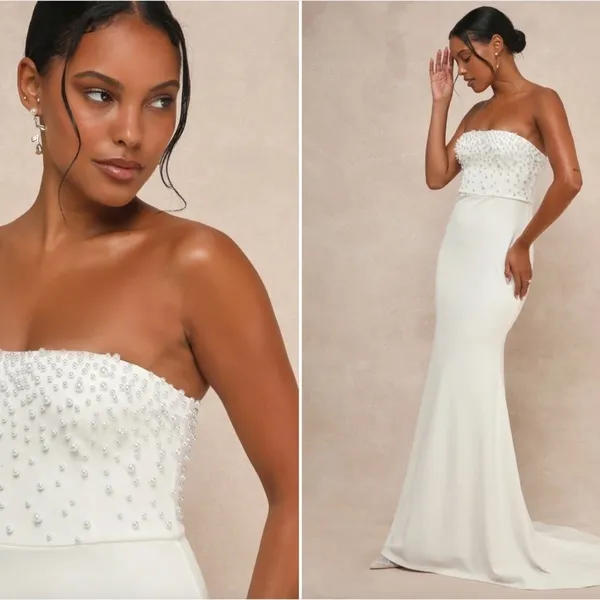 LULU's Wedding Bridal Elegant Sexy Pearl Bustier Sophisticated Romantic Gown - Image 2