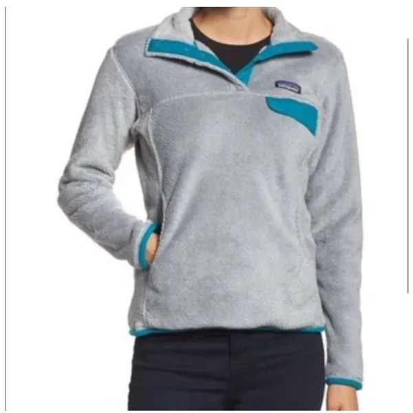 Patagonia Re-Tool Snap T Fleece Pullover Gray Teal Quarter Snap Kangaroo Pocket - Image 13