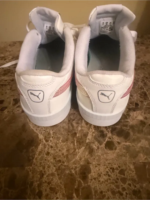Puma White Leather Sneakers with Iridescent Lace Tabs - Image 5