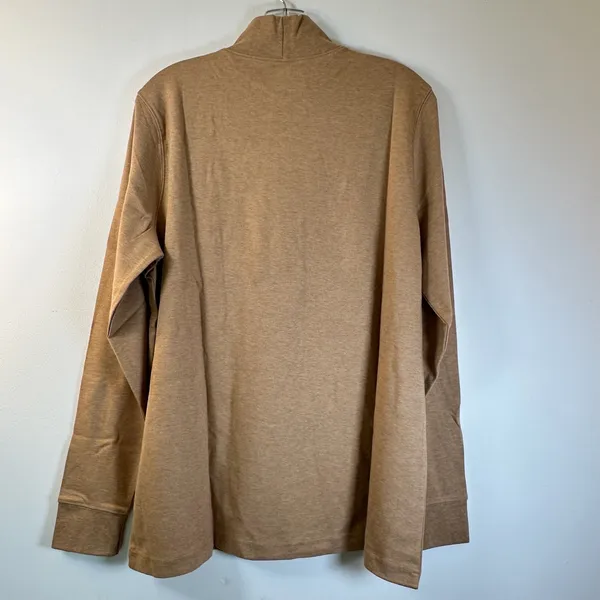 Lands End Relaxed Fit Mock Neck Top Tan Heathered Cotton Long Sleeve L 14-16 - Image 2