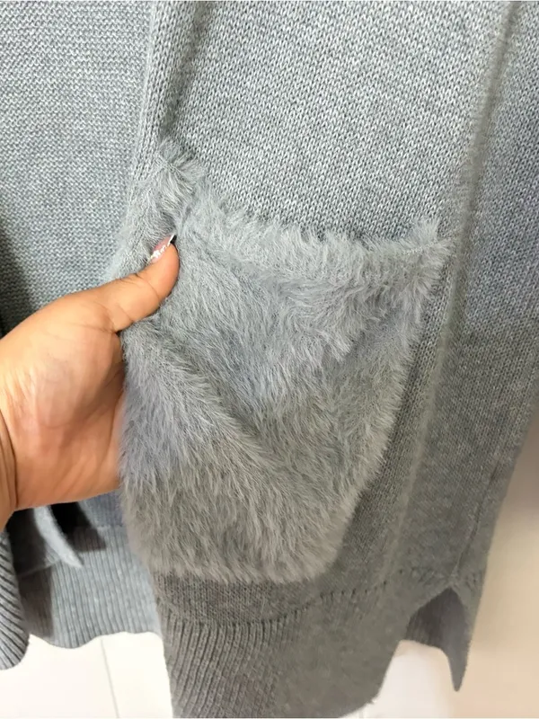 UGG Lauren Cardigan Womens L Gray Longline Open Front Cozy Sweater - Image 6