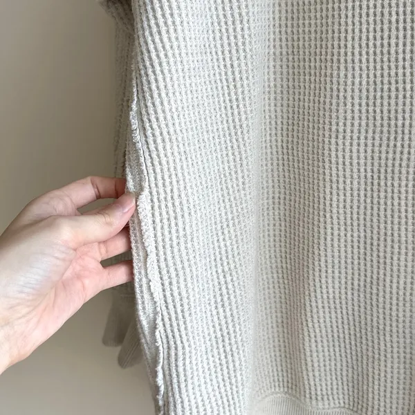 aerie Waffle Knit Long Sleeve Lounge Tee, Beige, Size Medium - Image 11