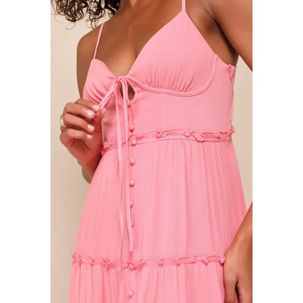 Lulus‎ Sweetest Perception Midi Dress Womens Large Coral Pink NWT Ruffle Tiered - Image 3