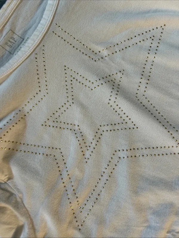 GAP For Good Cream Short Sleeve Tee with Perforated Star Design | Size Larege - Image 8