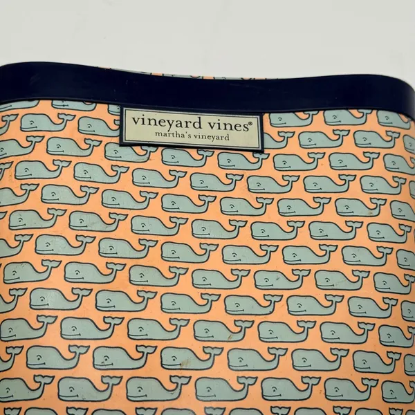 Vineyard Vines Womens Whale Print Rain Boots Navy Blue Orange Rubber Tall Size 5 - Image 5