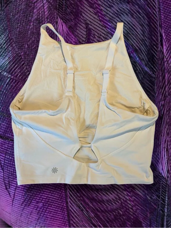 Athleta White High Neck Cutout Crop Sports Bra Tank Top Size Small - Image 2