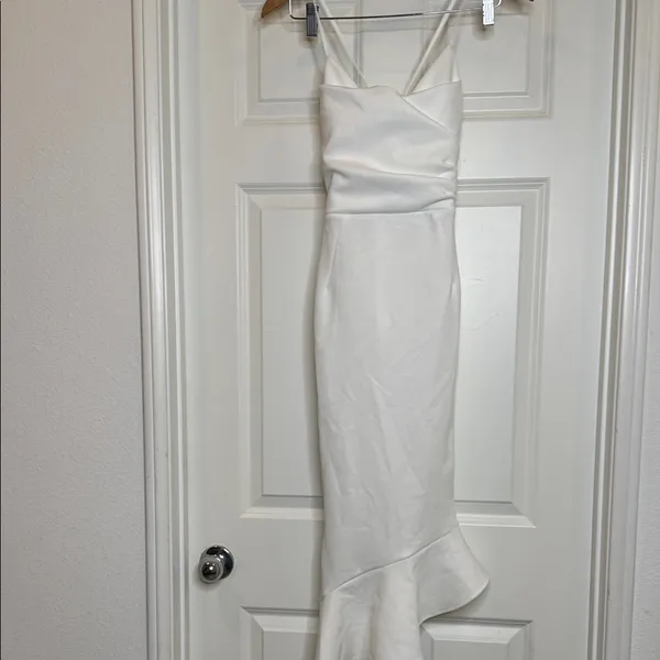 NWT ASOS White Spaghetti-Strap criss cross back ruffle down dress sz 2 - Image 2