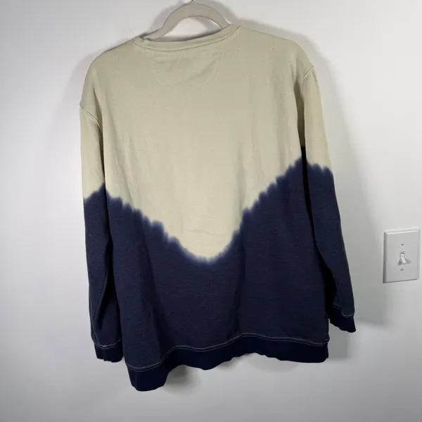 Natural Life Sweatshirt Cotton Blend Pullover Cream Navy Tie Dye READ Womens Med - Image 7