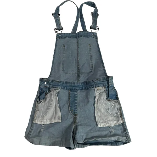 K-Gold Denim Overall Shorts Distressed Cuffed Bib Romper Size 4 - Image 4