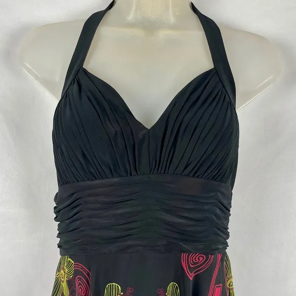 Sangria Ruched Bodice Asymmetrical Handkerchief Hem Halter Dress 4 - Image 2