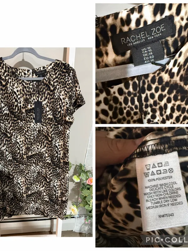Rachel Zoe Leopard Print Short Sleeve Dress - Brown/Black/Cream - Image 5