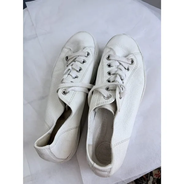 Paul Green White Pebbled Leather Lace Up Platform Sneakers US 7 - Image 5