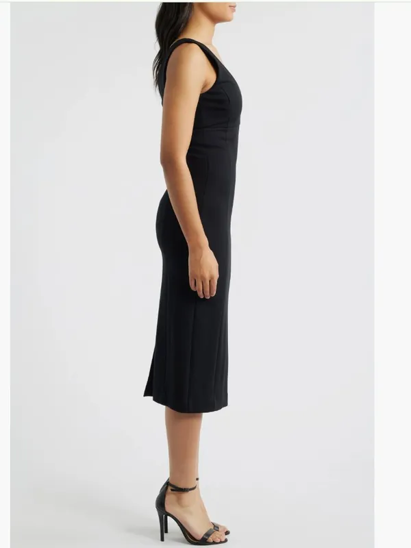 Spanx NWT $178 SPANXshape Ponte V-Neck Sleeveless Midi Dress Black Medium - Image 4