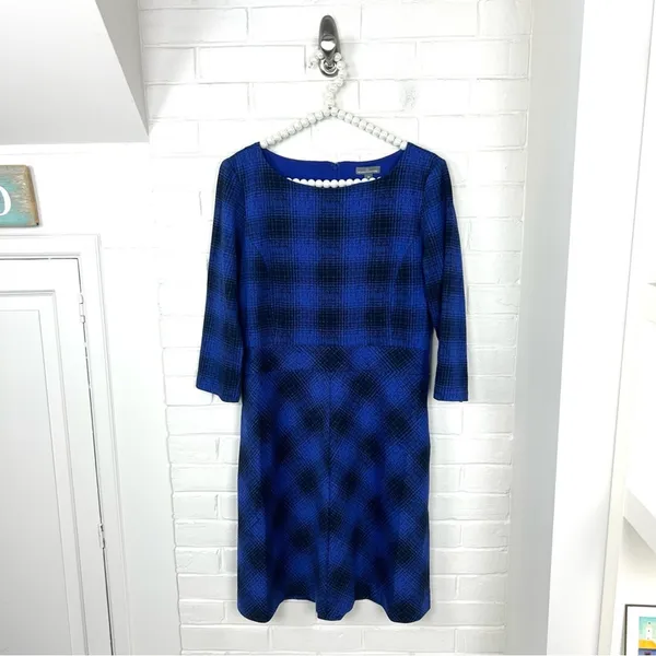 L.L.Bean Signature Blue Plaid Knit Dress Size 10 - Image 2