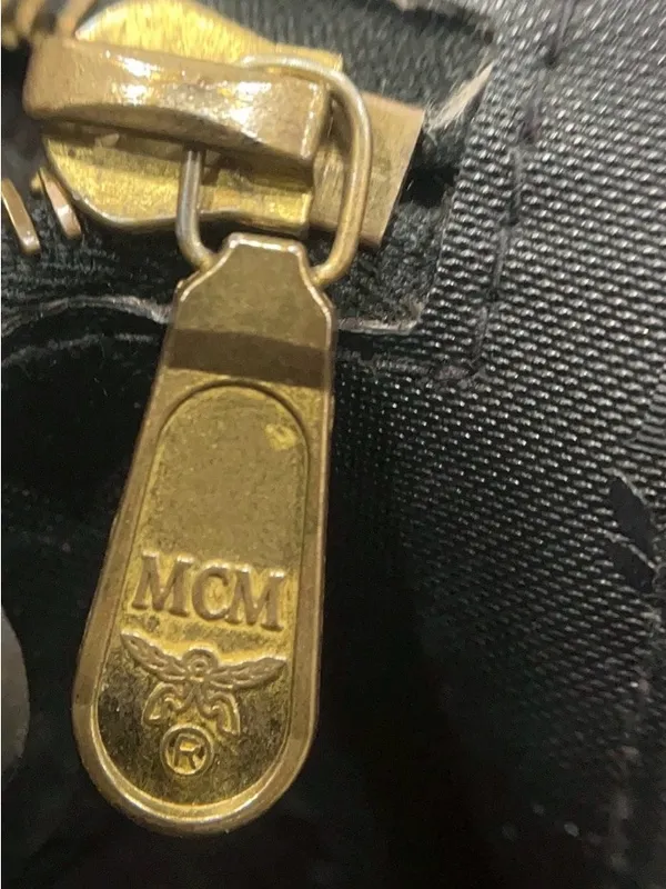 MCM Vintage Visetos Monogram Black Nylon Tote Bag gold-tone hardware - Image 6