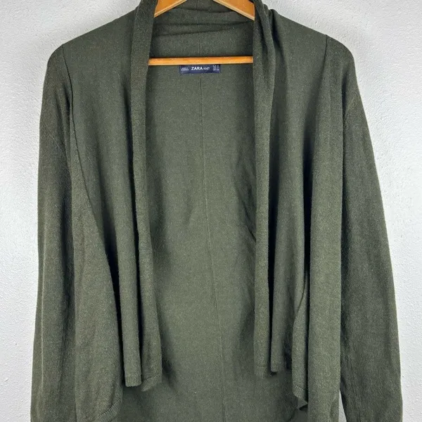 Zara Knit‎ Women's Small Green Open Front Sweater Cardigan Basic Casual Staple - Image 2