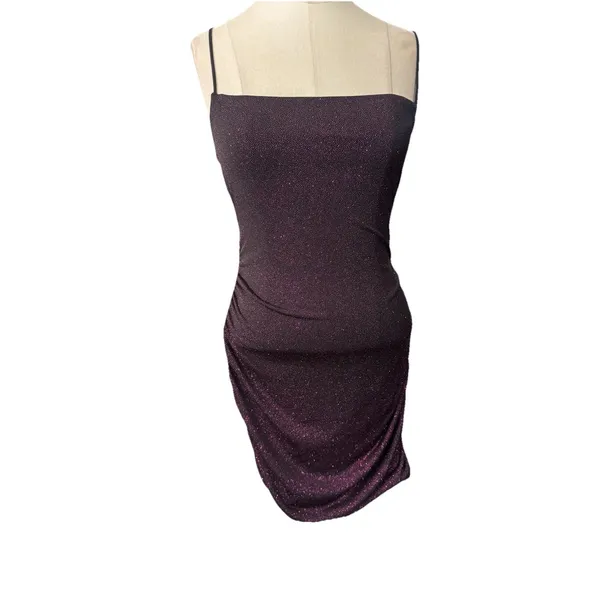 Lulus Take Me Anywhere Purple black glitter Mini Dress Medium Open Back Strappy - Image 14