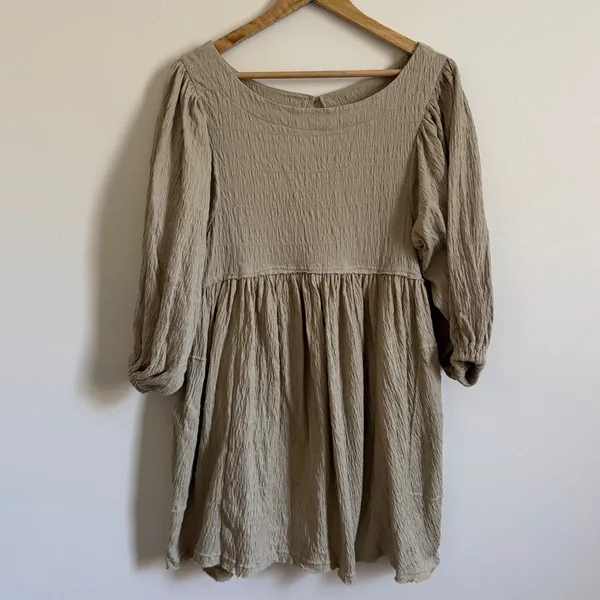 Free People FP Beach Get Obsessed Babydoll Dress size XS oversized green boho - Image 2