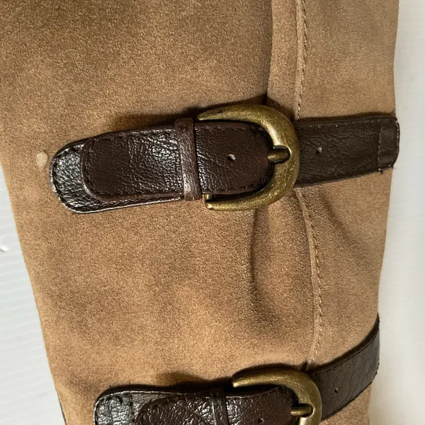 Vintage Buckle Knee High Boots Women's Leather Riding Boho Festival Sz 8 Retro - Image 6