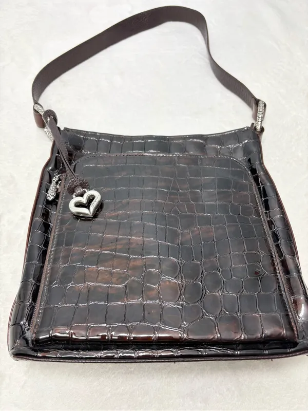 Brighton‎ Vintage Shoulder Bag Brown Leather Croc-Embossed Purse - Image 7