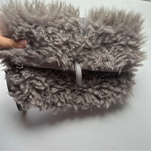 Elegant Taupe Grey Faux Fur Clutch Purse - Image 3