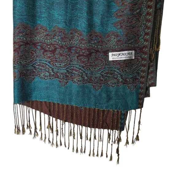 Pashmina Silk Blend Decorative Traditional Paisley Fringe Woven Reversible Scarf - Image 3