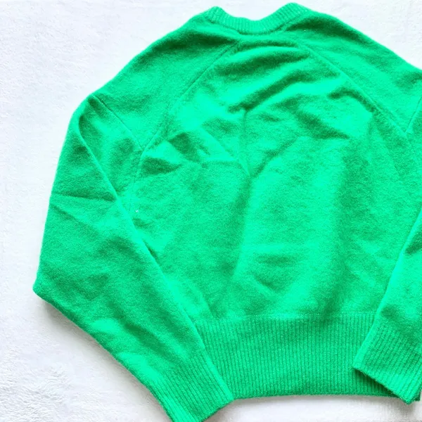 Zara Soft Knit Sweater Womens Size XS Neon Green Wool Blend Crewneck Raglan Cozy - Image 12