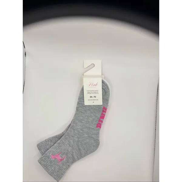 PINK Victoria’s Secret 2-Pack Quarter Socks White Gray NWT - Image 8