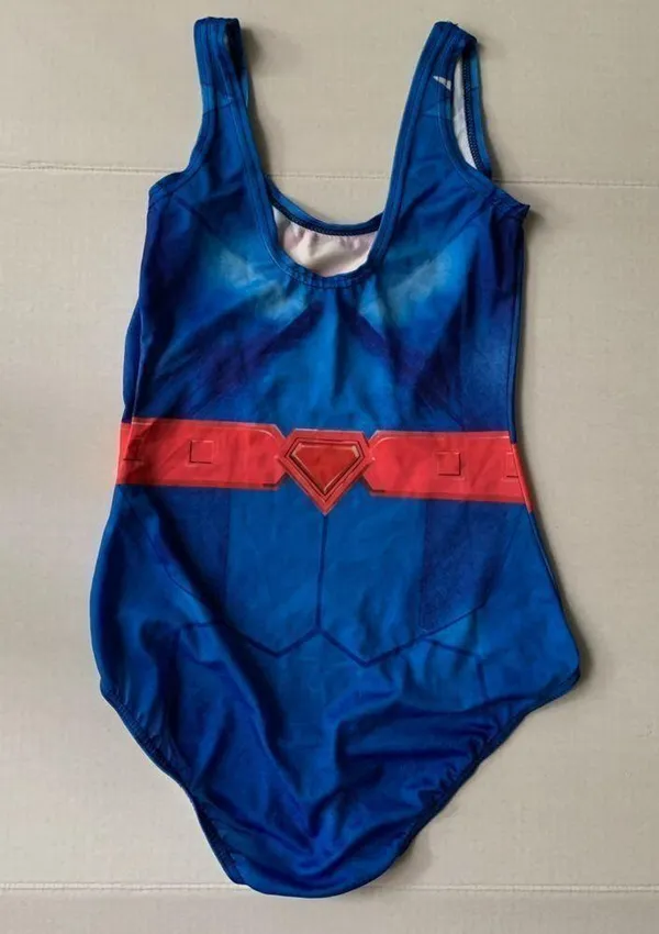 Superwoman One Piece Swimsuit Women “one size” Blue Superhero Swimwear Superman - Image 9