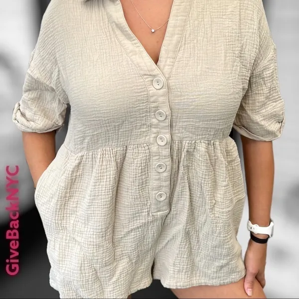 Y2K Urban Outfitters Beige Romper Size S - Image 2