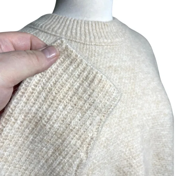 MADEWELL Women’s Fuzzy Alpaca Blend Cream Pullover Mixed Knit Sweater - Image 4
